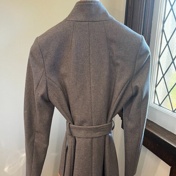 Ted Baker Midi Length Belted Wool Wrap Coat (Grey) - Picture 5 of 5
